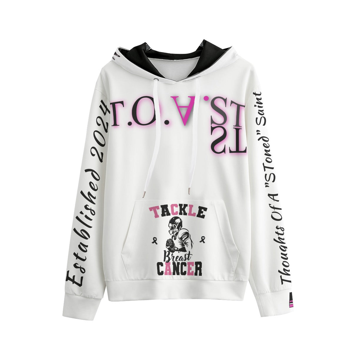 T.O.A.ST. "he CAN HEAL CANCER tackle" Hoodies White with Black Font